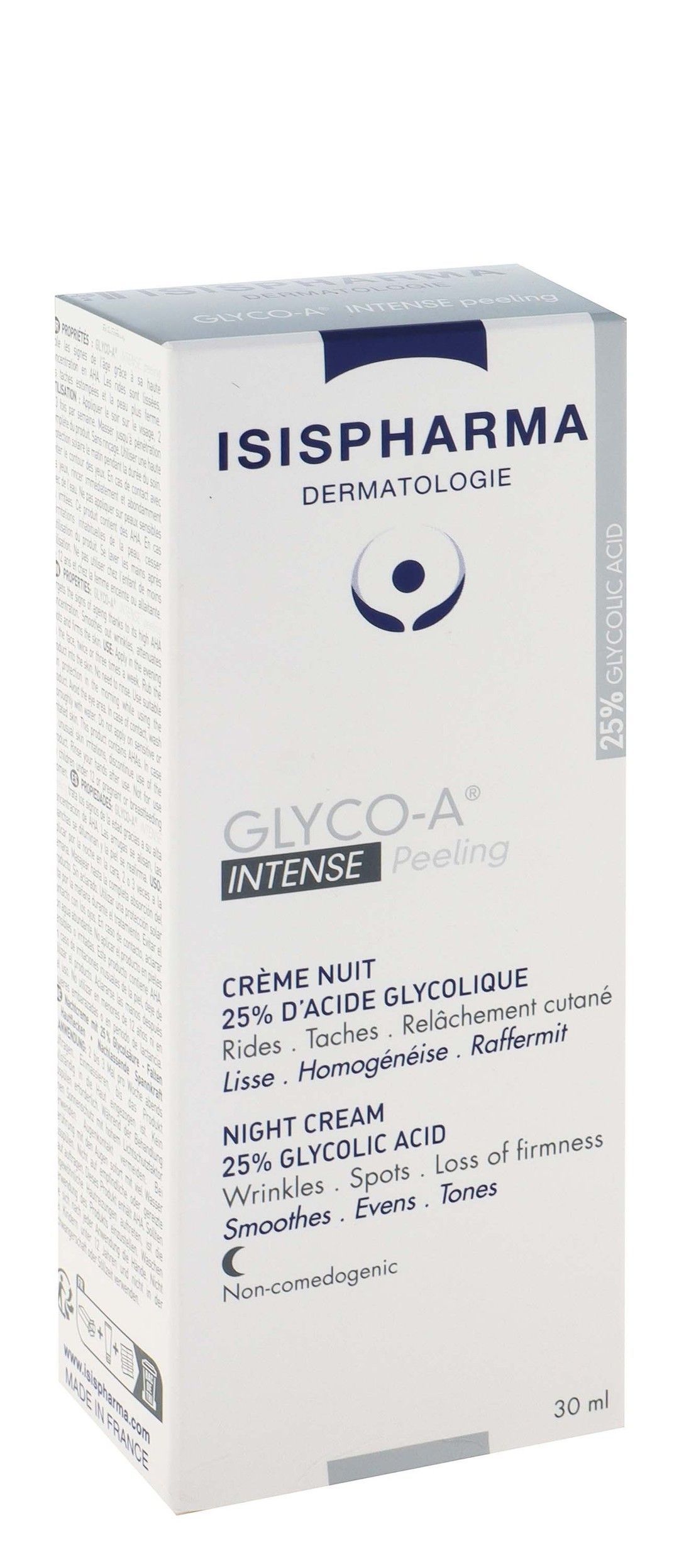 Isispharma Glyco-A Intense Peeling 25% Glycolic Acid Smoothing & Anti-Wrinkle Facial Night Cream, 30ml - Makkah Pharmacy