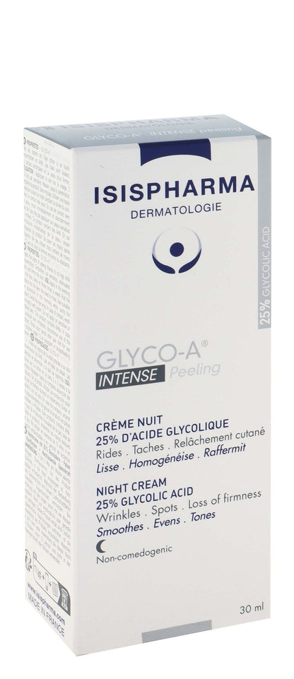 Isispharma Glyco-A Intense Peeling 25% Glycolic Acid Smoothing & Anti-Wrinkle Facial Night Cream, 30ml - Makkah Pharmacy