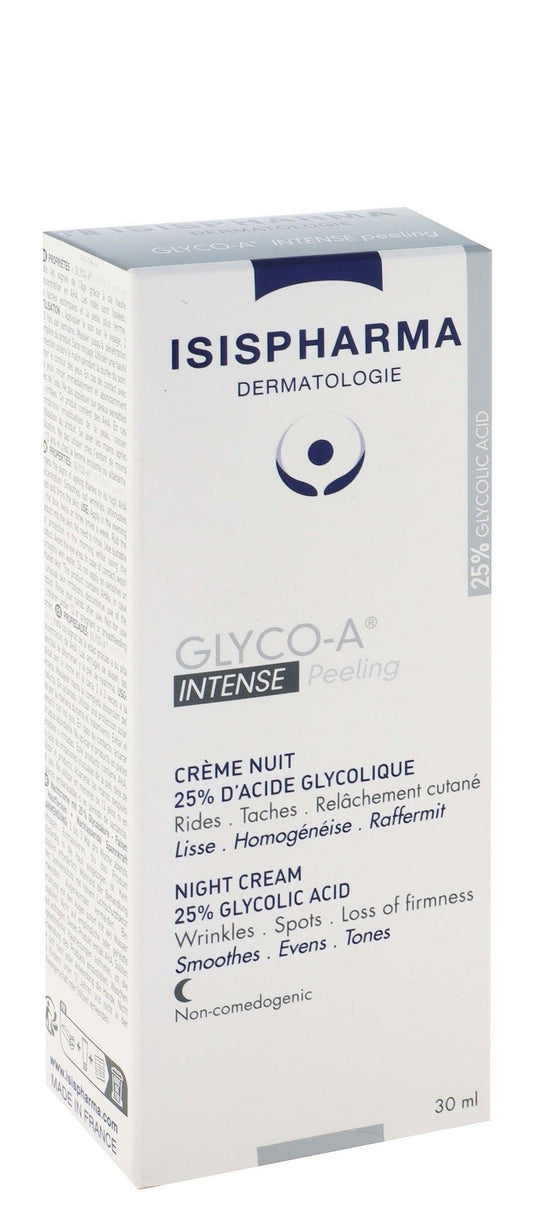 Isispharma Glyco-A Intense Peeling 25% Glycolic Acid Smoothing & Anti-Wrinkle Facial Night Cream, 30ml - Makkah Pharmacy