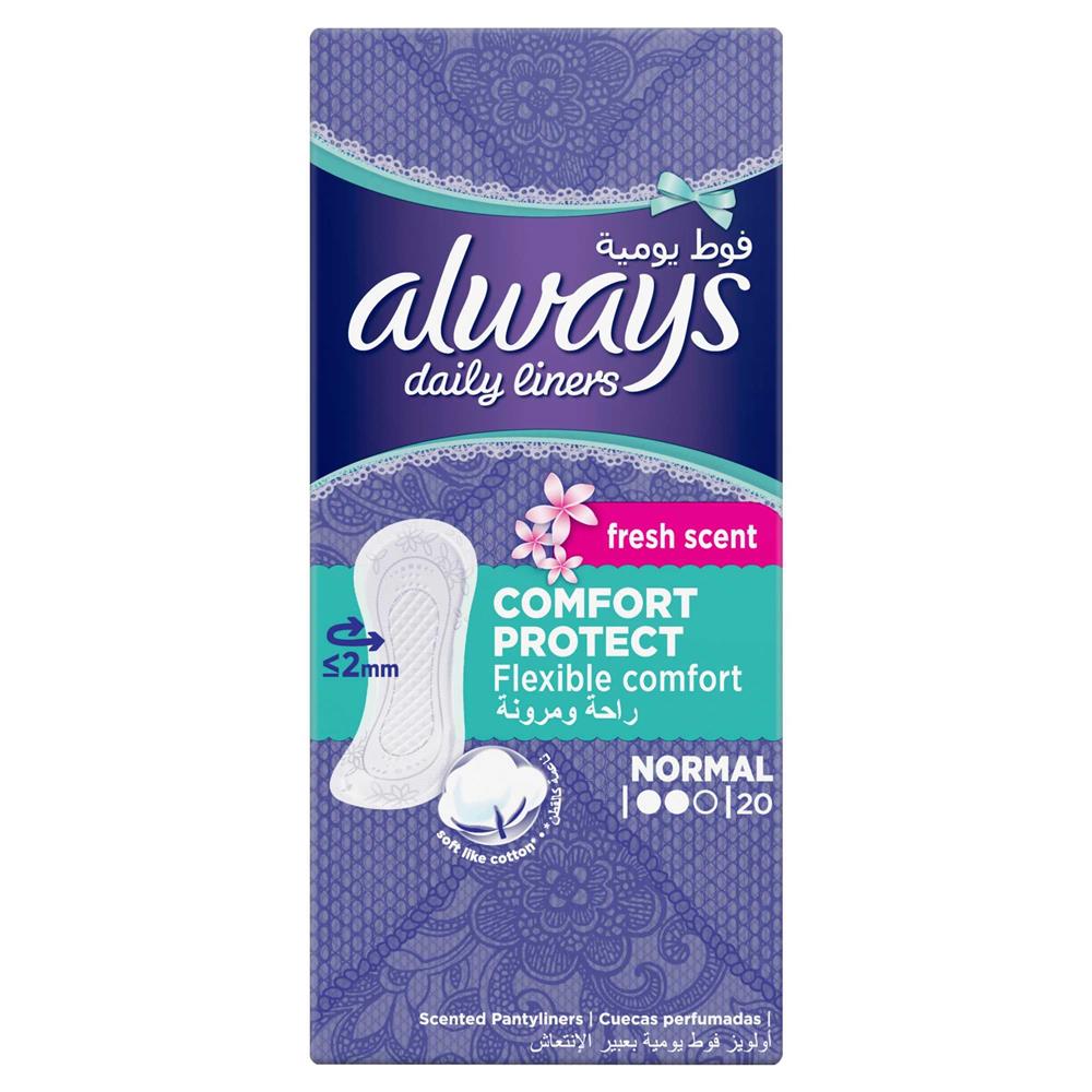 Always Daily Liners Comfort Protect Fresh Scent Normal Pantyliners 20'S