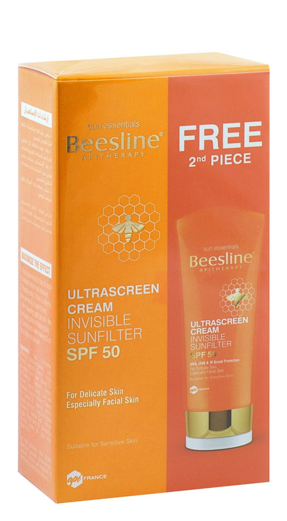 Beesline Ultrascreen Cream Invisible Sunfilter SPF 50 for Delicate Skin, 1+1x60ml - Makkah Pharmacy