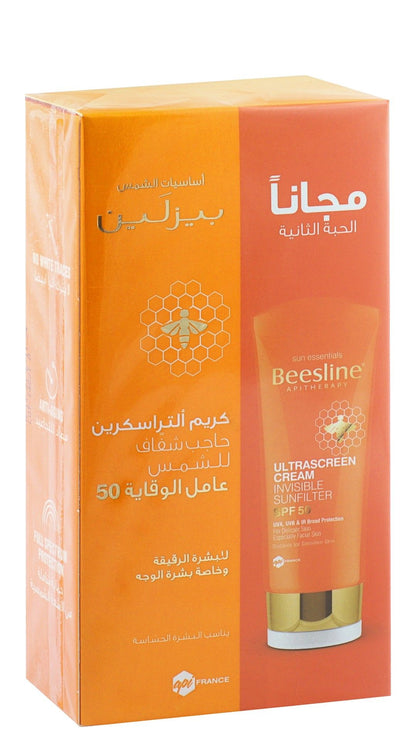 Beesline Ultrascreen Cream Invisible Sunfilter SPF 50 for Delicate Skin, 1+1x60ml - Makkah Pharmacy