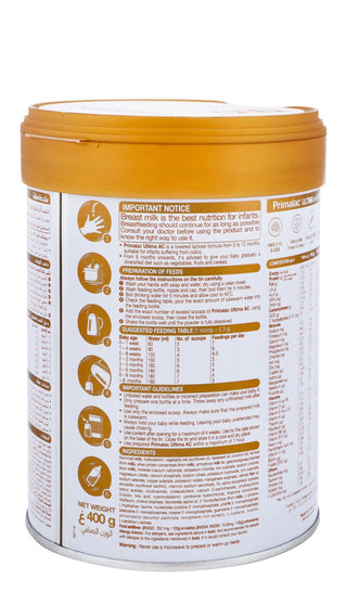 Primalac Ultima Anti-Colic Starter Infant Milk Formula (0-12 Months), 400g - Makkah Pharmacy