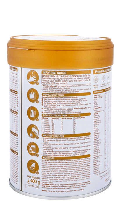 Primalac Ultima Anti-Colic Starter Infant Milk Formula (0-12 Months), 400g - Makkah Pharmacy