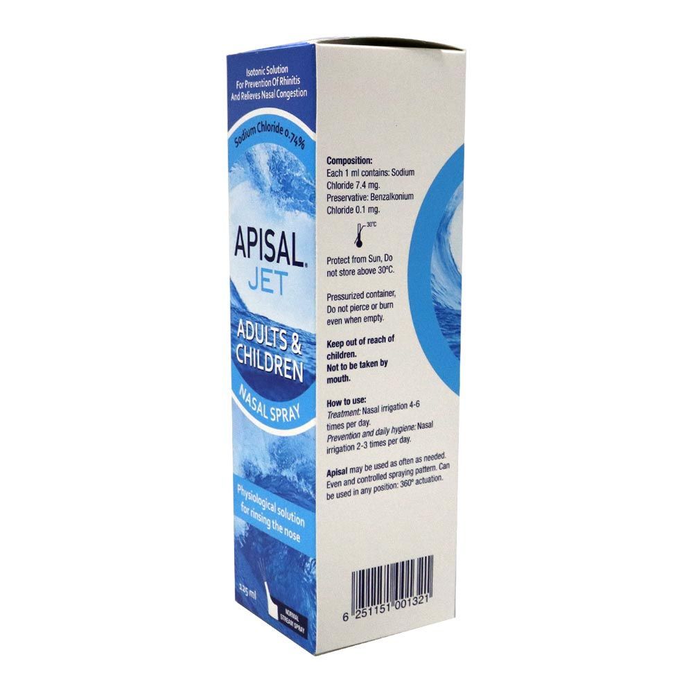 Apisal Jet Sodium Chloride Adults & Children Nasal Spray 125ml - Makkah Pharmacy