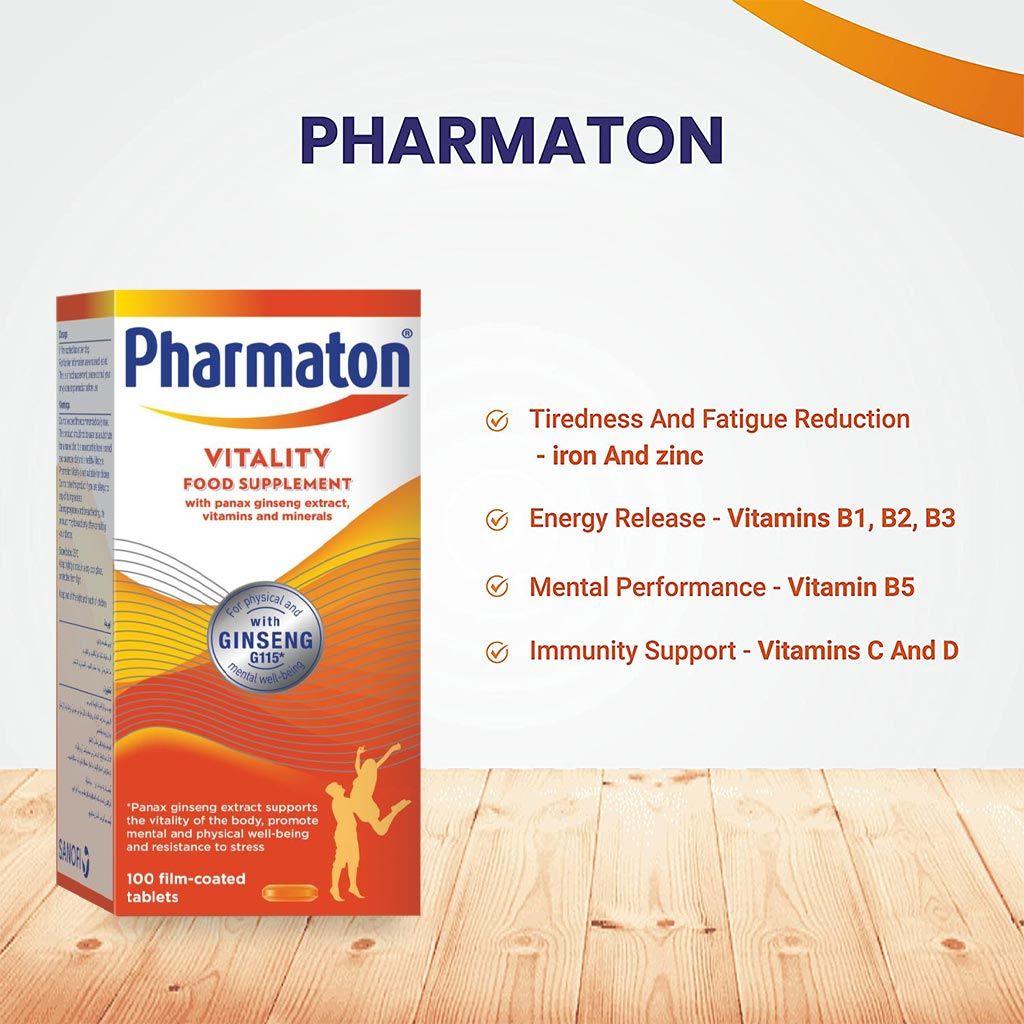 Pharmaton Vitality Food Supplement Film-Coated Tablets, 100 Counts - Makkah Pharmacy