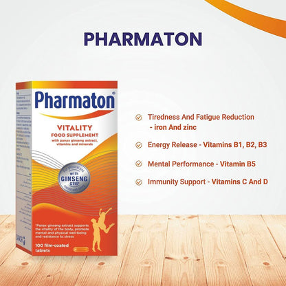 Pharmaton Vitality Food Supplement Film-Coated Tablets, 100 Counts - Makkah Pharmacy