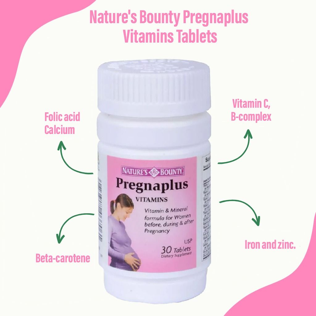 Nature's Bounty Pregnaplus Vitamin Supplement - preservatives free, artificial flavor free 30 tablets - Makkah Pharmacy