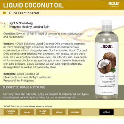 Now Solutions Liquid Coconut Oil Pure Fractionated 473ml - Makkah Pharmacy