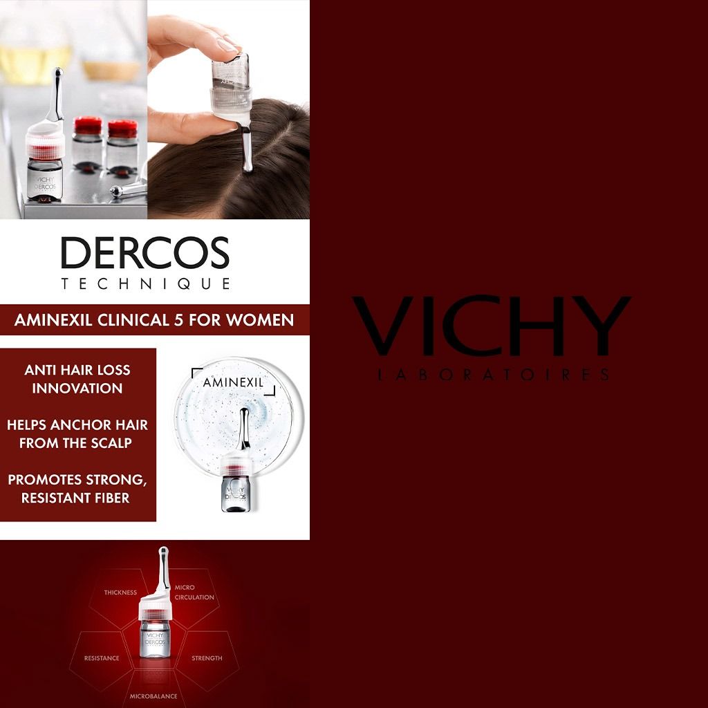 Vichy Dercos Aminexil Clinical 5 Anti-Hair Fall Treatment for Women x21 Doses, 6ml - Makkah Pharmacy