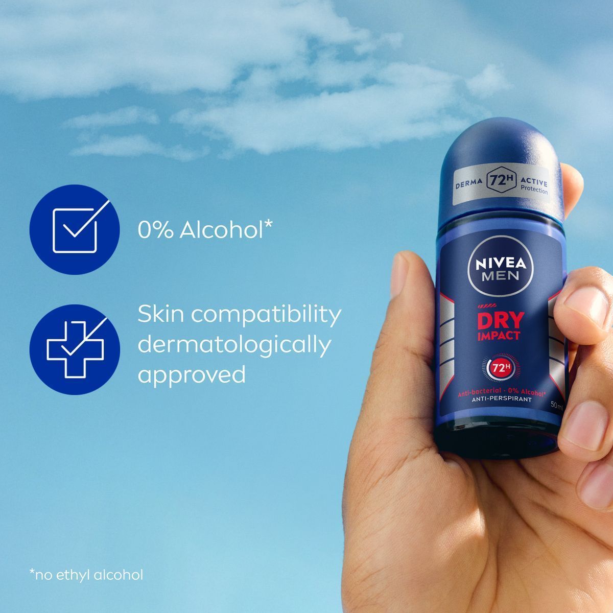 Nivea Dry Impact Antiperspirant Deodorant Roll-On for Men, 50ml - Makkah Pharmacy