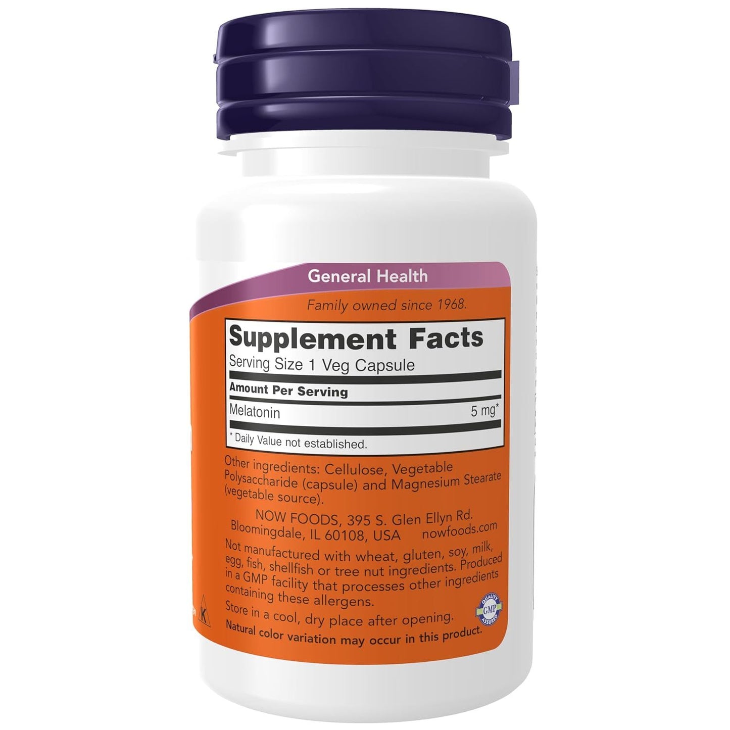 Now 5mg Melatonin Healthy Sleep Cycle Support Supplement, 60 Capsules