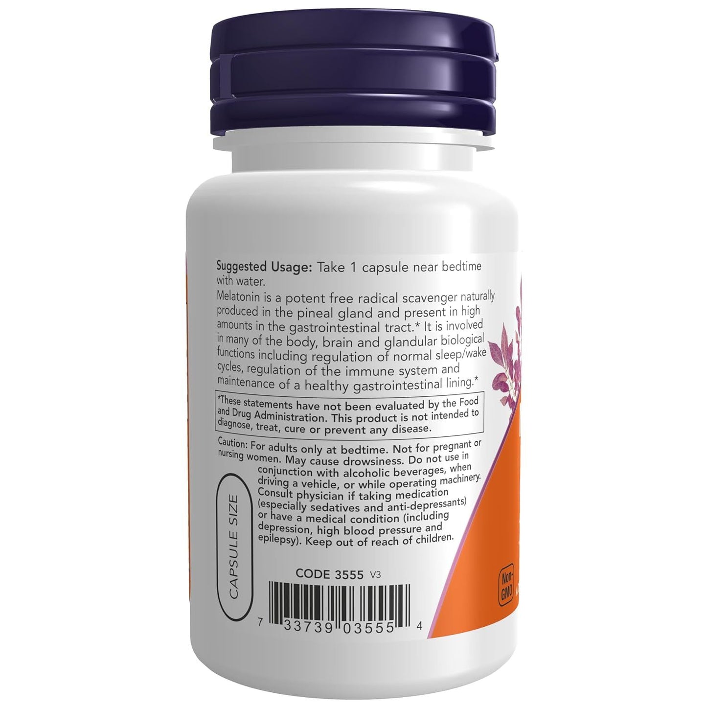 Now 5mg Melatonin Healthy Sleep Cycle Support Supplement, 60 Capsules