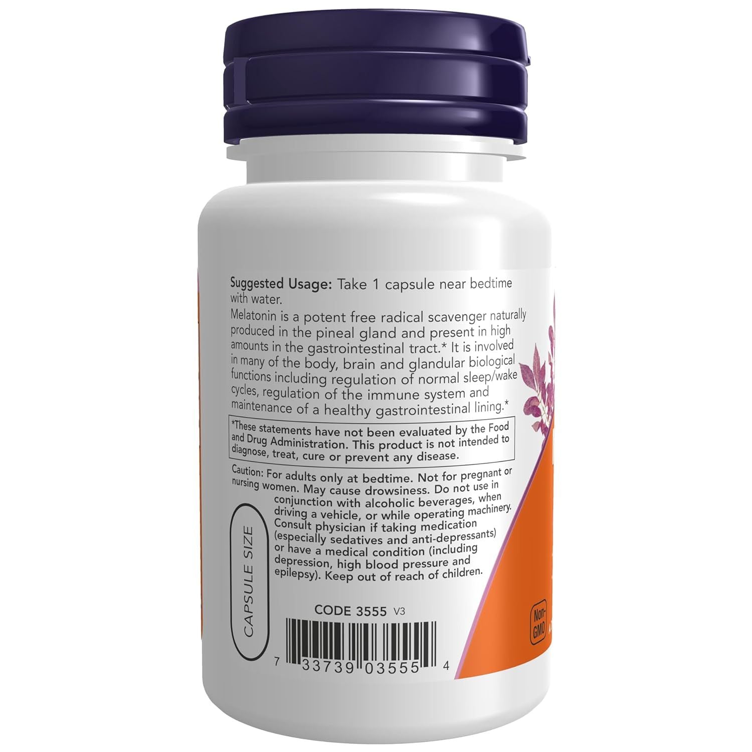 Now 5mg Melatonin Healthy Sleep Cycle Support Supplement, 60 Capsules