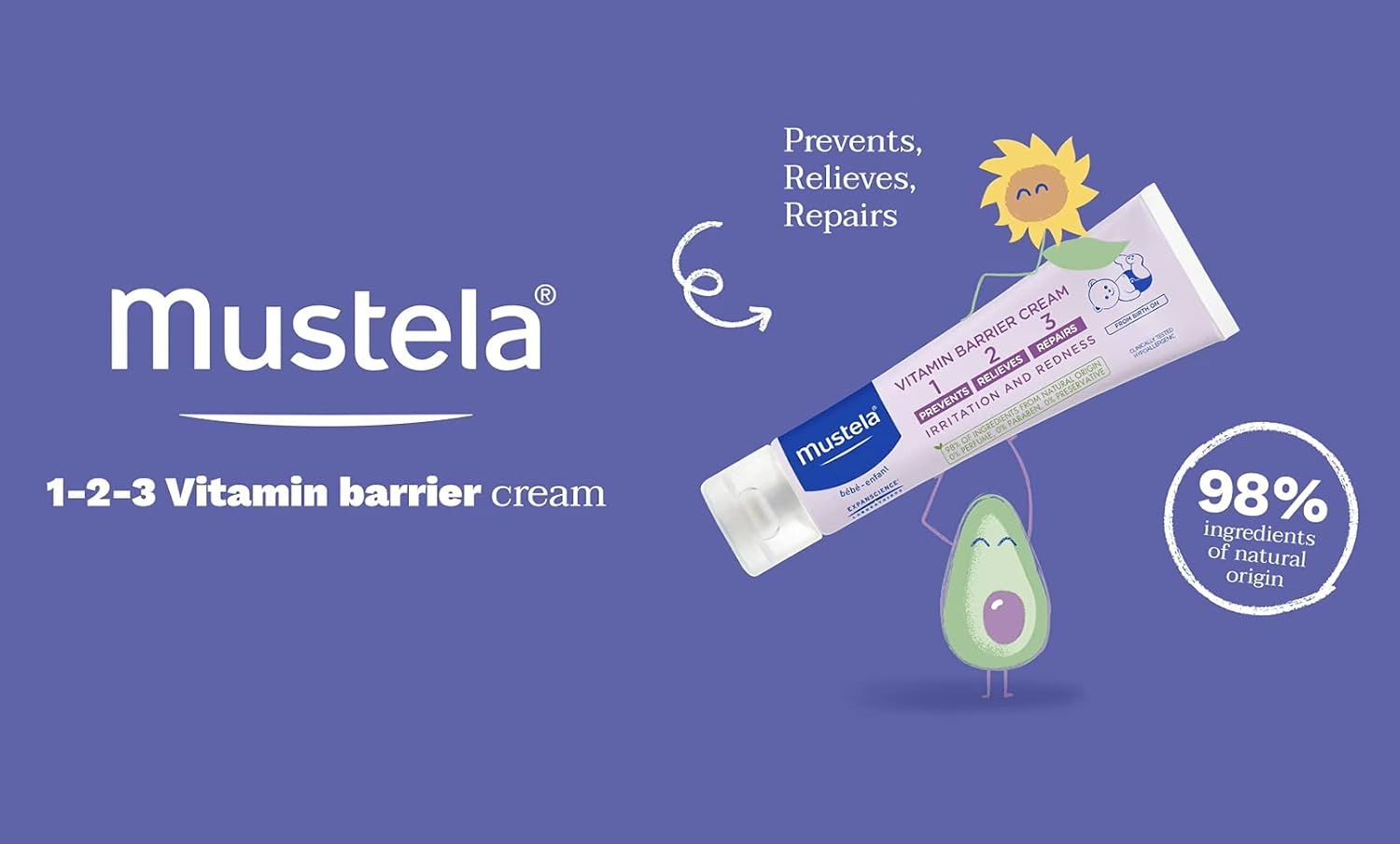 Mustela 123 Hypoallergenic Vitamin Barrier Baby Cream for All Skin Types (0+ Months), 100ml - Makkah Pharmacy