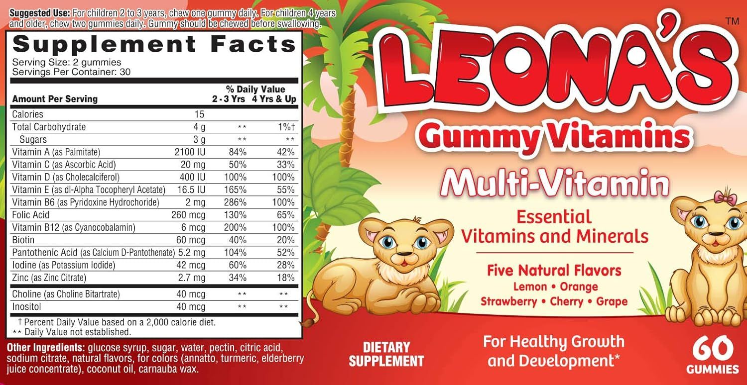 Leona’s Multivitamin Gummy Supplements Assorted Fruit Flavors for Children, 60 Pieces - Makkah Pharmacy