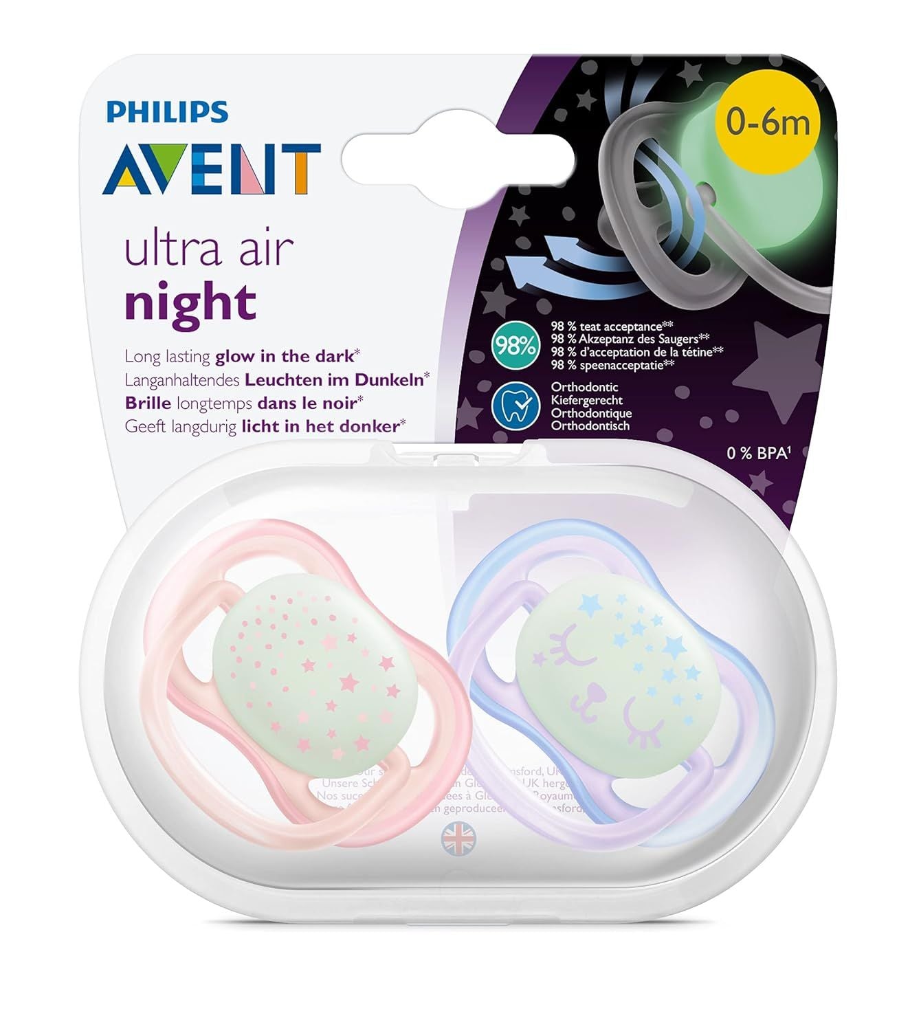 Philips Avent Ultra Air Night Time Girl Them Pacifier, 0-6m - Makkah Pharmacy