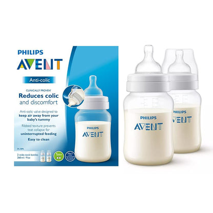 Philips Avent 260ml Anti-Colic Nursing Bottles (1+ Months), 2 Pieces - Makkah Pharmacy