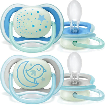 Philips Avent Ultra Air Night Silicon Soother for Boy 6-18 Months, 2 Pieces - Makkah Pharmacy