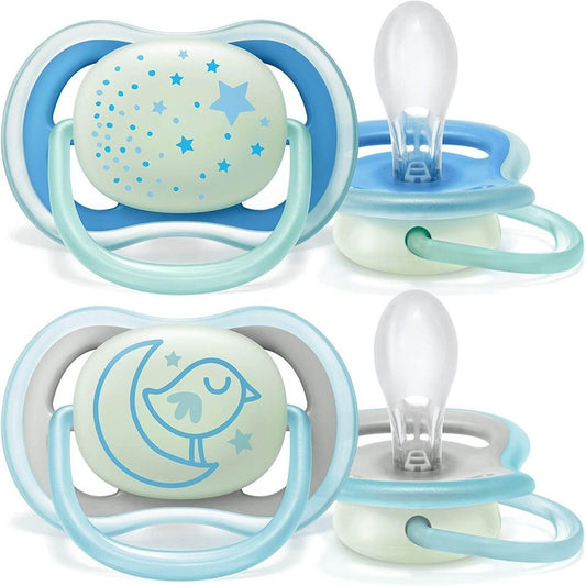Philips Avent Ultra Air Night Silicon Soother for Boy 6-18 Months, 2 Pieces - Makkah Pharmacy