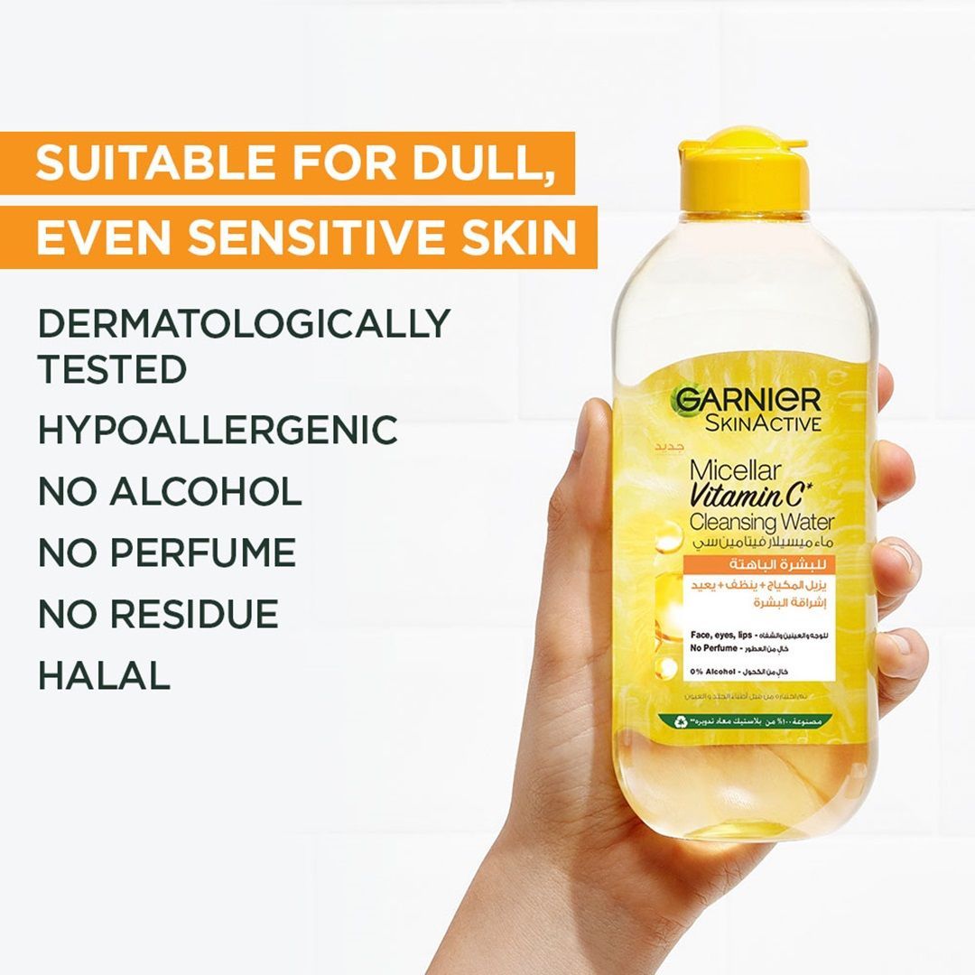 Garnier Skin Active Micellar Makeup Remover Cleansing Water with Vitamin C, 400ml - Makkah Pharmacy