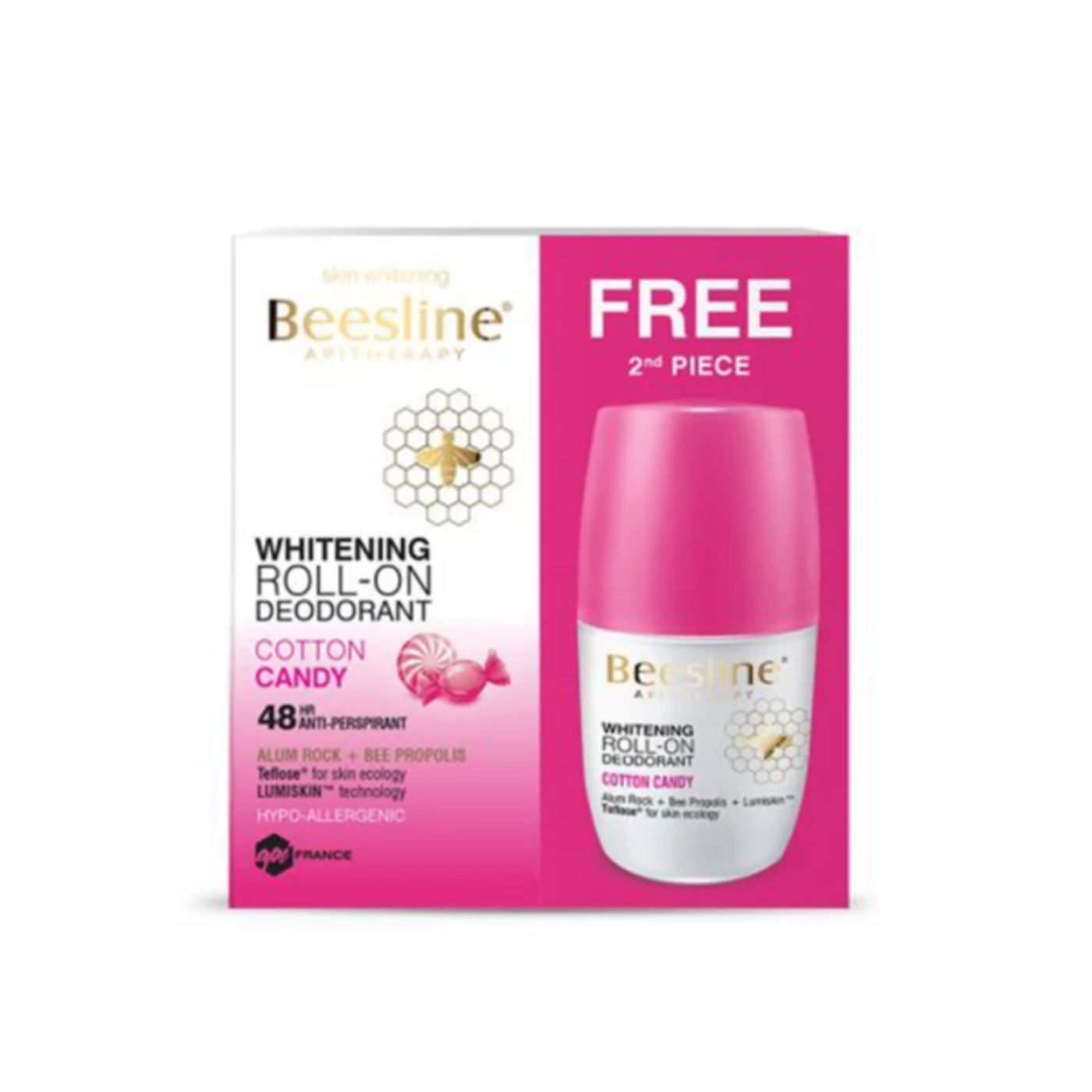 Beesline Whitening Cotton Candy Deodorant Roll On, 2x50ml - Makkah Pharmacy