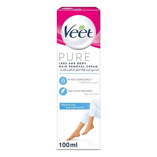 Veet Sensitive Skin Pure Legs & Body Hair Removal Cream, 100ml - Makkah Pharmacy