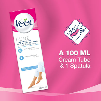 Veet Sensitive Skin Pure Legs & Body Hair Removal Cream, 100ml - Makkah Pharmacy
