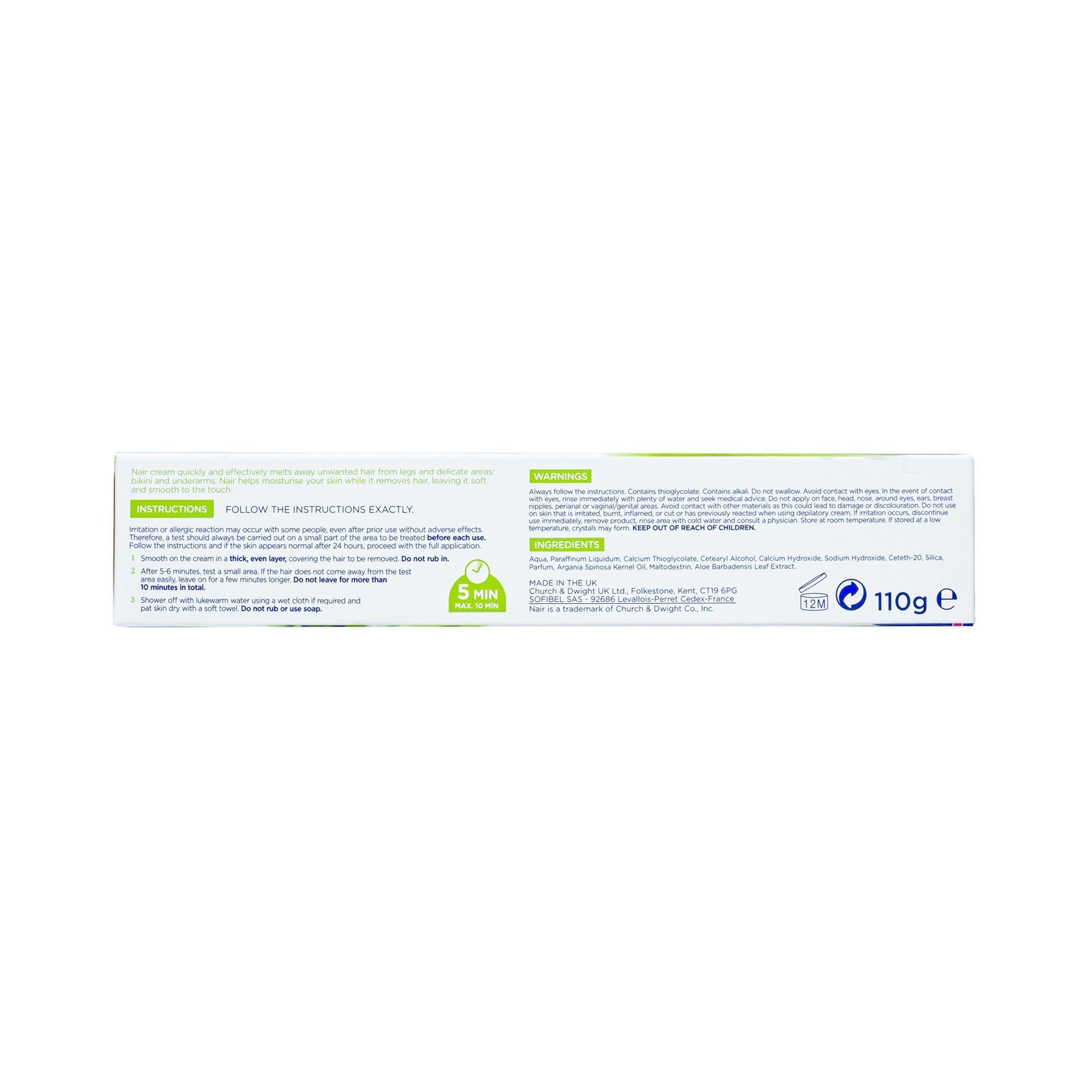 Nair Legs & Body Delicate Hair Removal Cream with Aloe Vera Extract for All Hair Types, 110g - Makkah Pharmacy