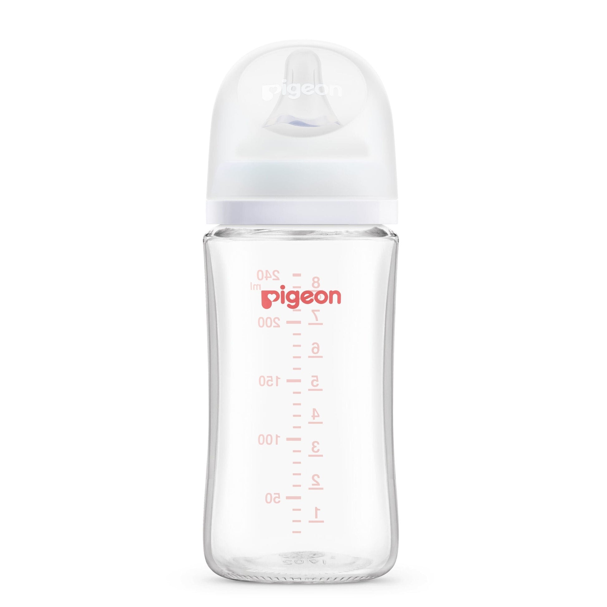 Pigeon SofTouch White 240ml Anti-Colic Medium Flow Glass Nursing Bottle (3+ Months), 1 Piece - Makkah Pharmacy