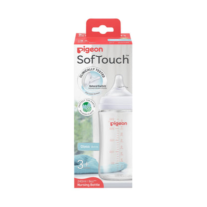 Pigeon SofTouch White 240ml Anti-Colic Medium Flow Glass Nursing Bottle (3+ Months), 1 Piece - Makkah Pharmacy