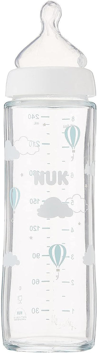 Nuk Classic White 240ml Medium Flow Glass Nursing Bottle (0-6 Months), 1 Piece - Makkah Pharmacy