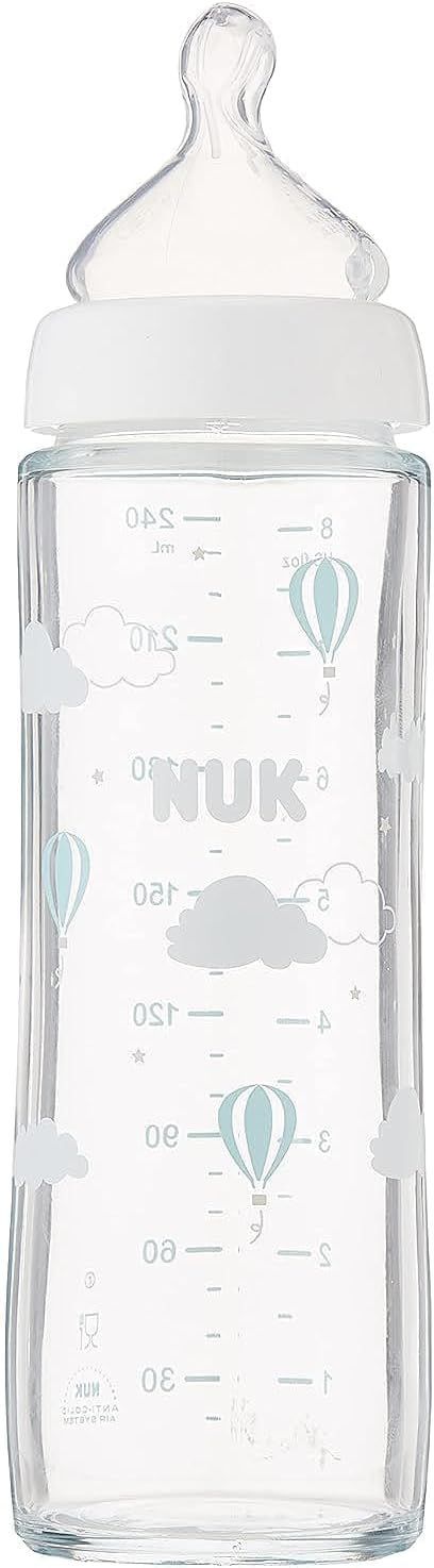 Nuk Classic White 240ml Medium Flow Glass Nursing Bottle (0-6 Months), 1 Piece - Makkah Pharmacy