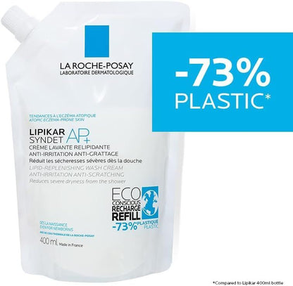 La Roche-Posay Lipikar AP Lipid Replenishing, Anti-Irritation & Anti-Scratching Shower Gel Refill for Atopic & Eczema Prone Skin (0+ Months), 400ml - Makkah Pharmacy