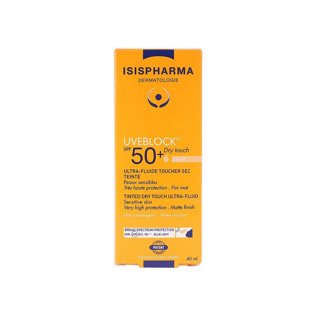 Isispharma Uveblock Tinted Dry Touch Water-Resistant Sunscreen for Sensitive Skin Light SPF50+, 40ml - Makkah Pharmacy