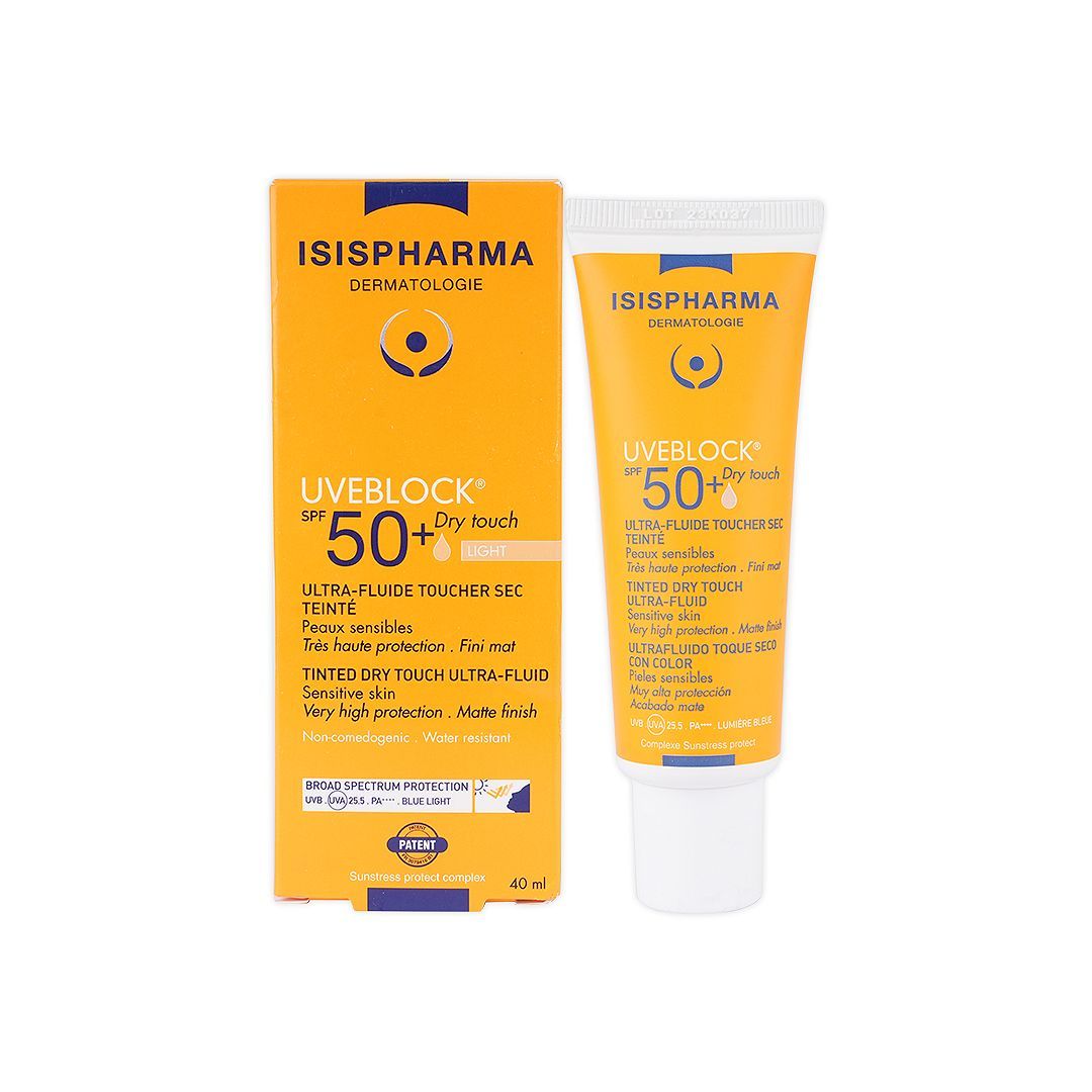 Isispharma Uveblock Tinted Dry Touch Water-Resistant Sunscreen for Sensitive Skin Light SPF50+, 40ml - Makkah Pharmacy