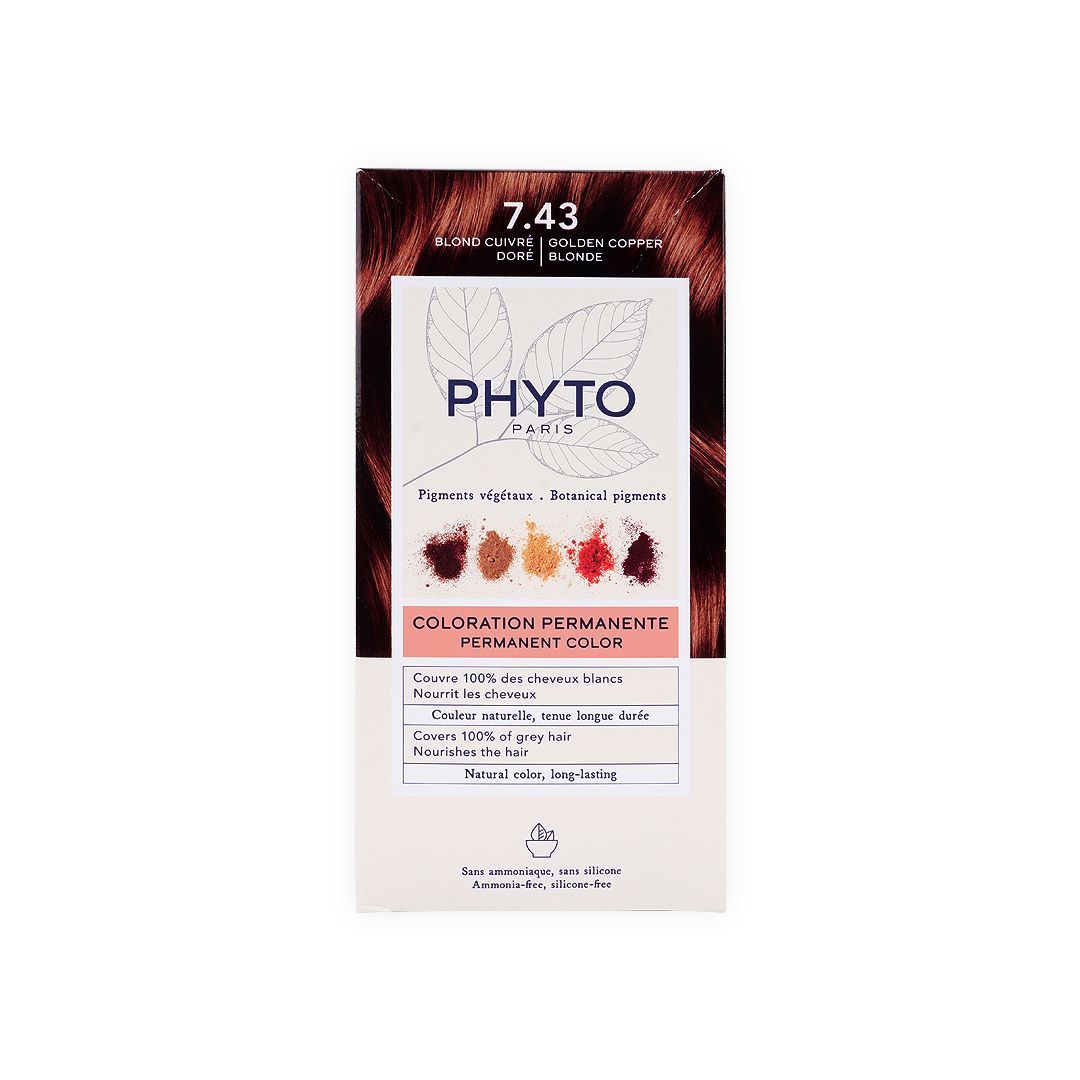 Phyto Paris Permanent Hair Color with Botanical Pigments Golden Copper Blonde 7.43, 1 Pack - Makkah Pharmacy