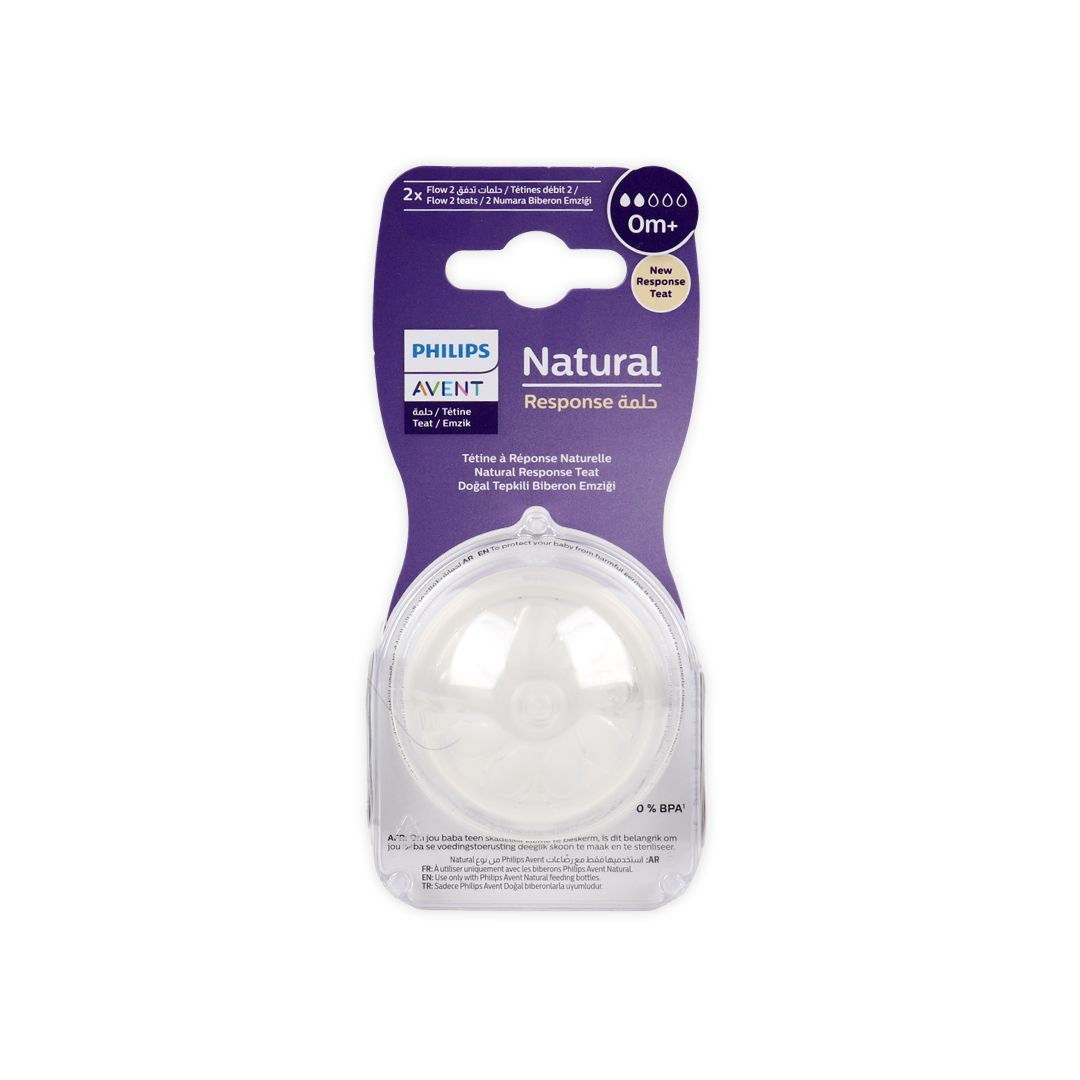 Philips Avent Natural Soft & Flexible Slow Flow Teats (0+ Months), 2 Pieces - Makkah Pharmacy