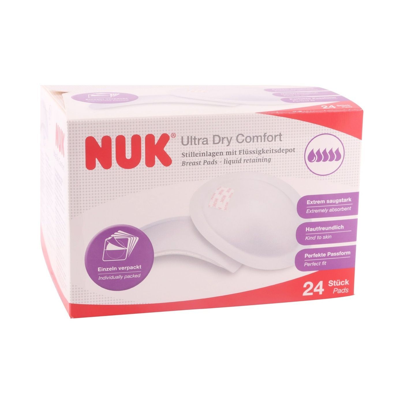 Nuk Ultra Dry Comfort Liquid Retaining Breast  Pads 24   Pieces - Makkah Pharmacy