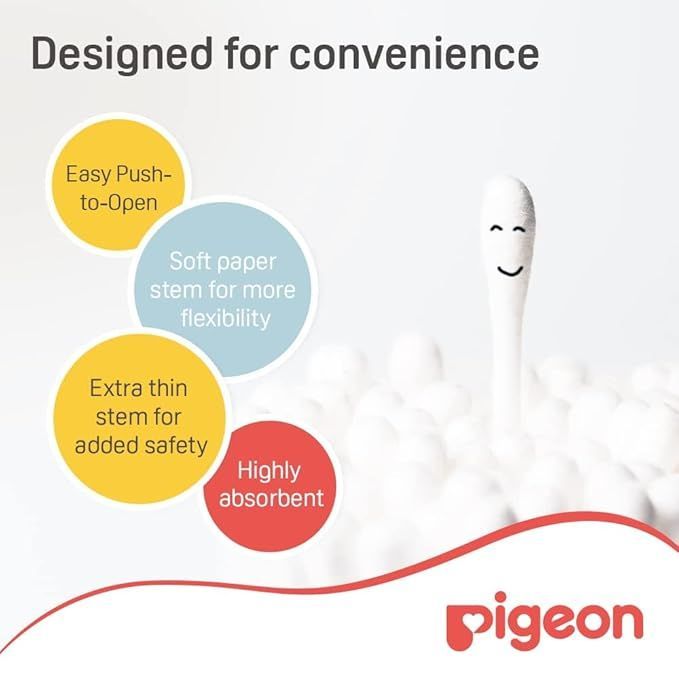 Pigeon Baby Cotton Swabs (0+ Months), 100 Pieces