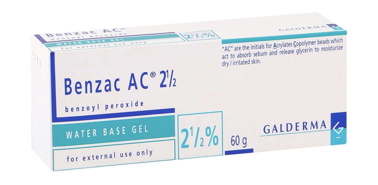 Galderma Benzac AC 2.5% Benzoyl Peroxide Water Based Gel, 60g - Makkah Pharmacy