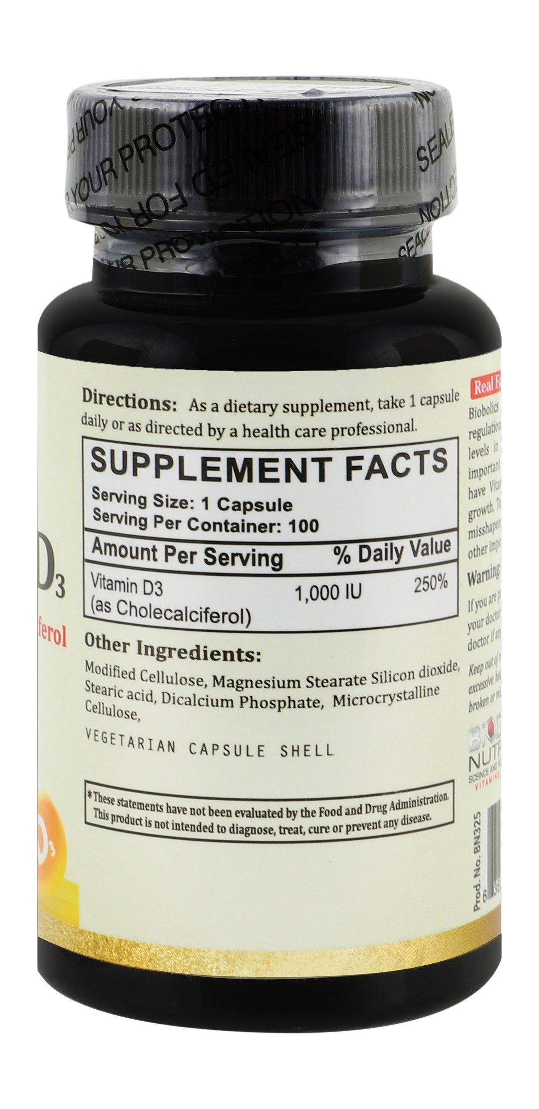 Biobolics Nutrition 1000 IU Vitamin D3 Supplement, 100 Capsules - Makkah Pharmacy
