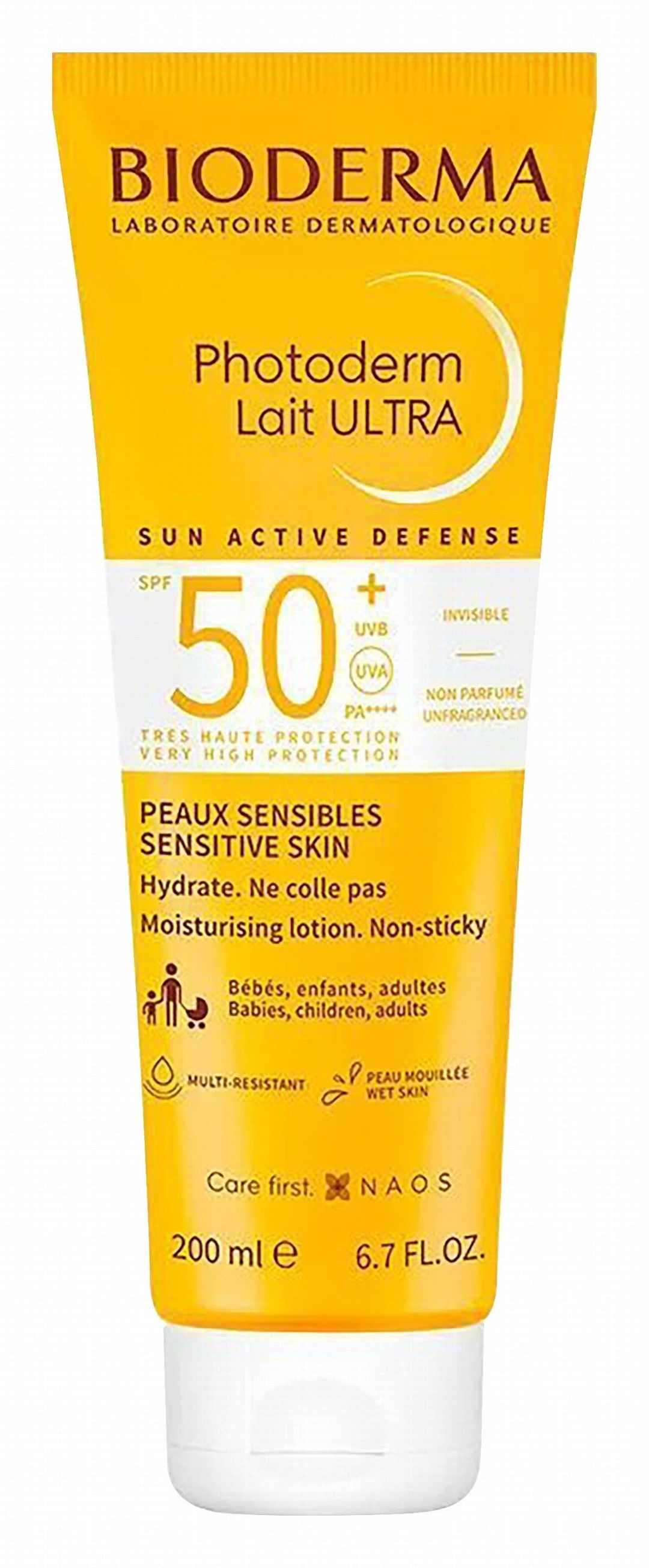 Bioderma Photoderm Lait Ultra Water-Resistant Non-Greasy Moisturizing Face & Body Sunscreen for Sensitive Skin SPF50+, 200ml - Makkah Pharmacy
