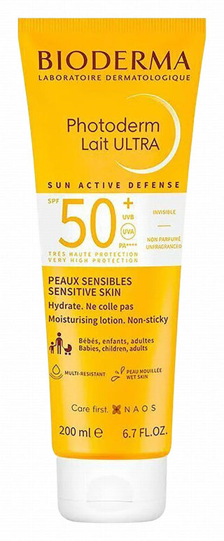 Bioderma Photoderm Lait Ultra Water-Resistant Non-Greasy Moisturizing Face & Body Sunscreen for Sensitive Skin SPF50+, 200ml - Makkah Pharmacy