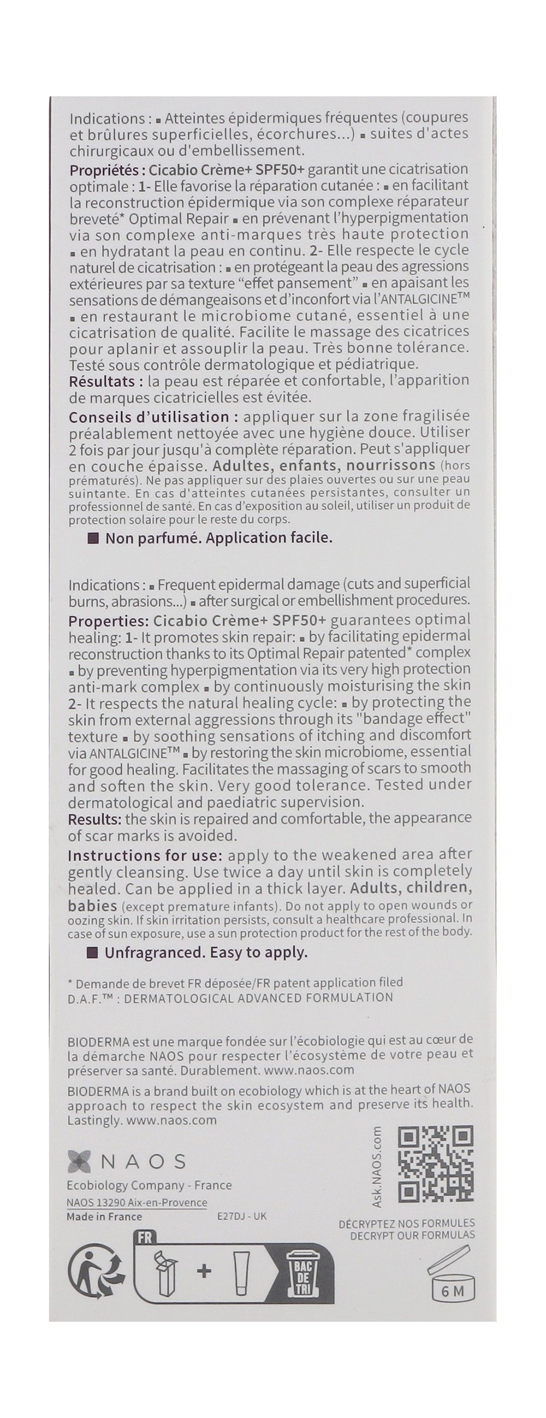 Bioderma Cicabio Creme Plus Ultra Repairing, Soothing & Anti-Scar Face & Body Cream SPF50+, 40ml