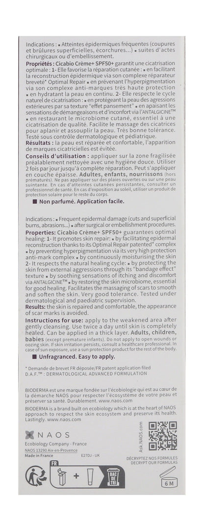 Bioderma Cicabio Creme Plus Ultra Repairing, Soothing & Anti-Scar Face & Body Cream SPF50+, 40ml