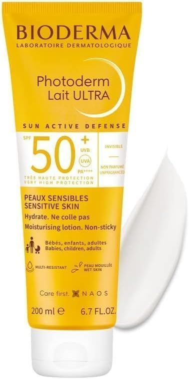 Bioderma Photoderm Lait Ultra Water-Resistant Non-Greasy Moisturizing Face & Body Sunscreen for Sensitive Skin SPF50+, 200ml - Makkah Pharmacy