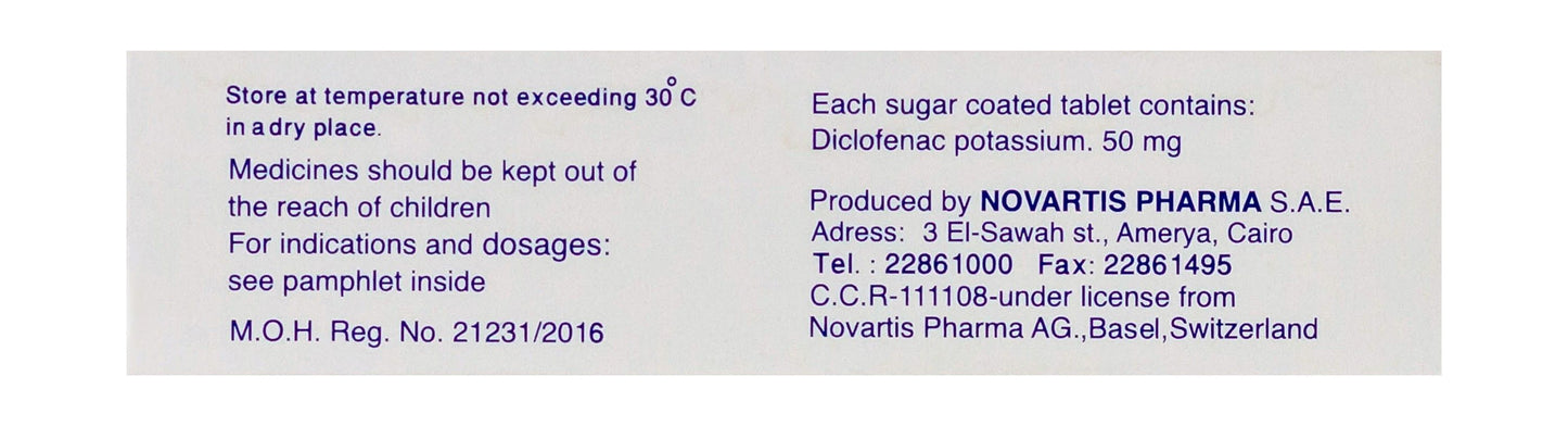 Cataflam 50mg Diclofenac Potassium Anti-Inflammatory & Analgesic, 20 Tablets