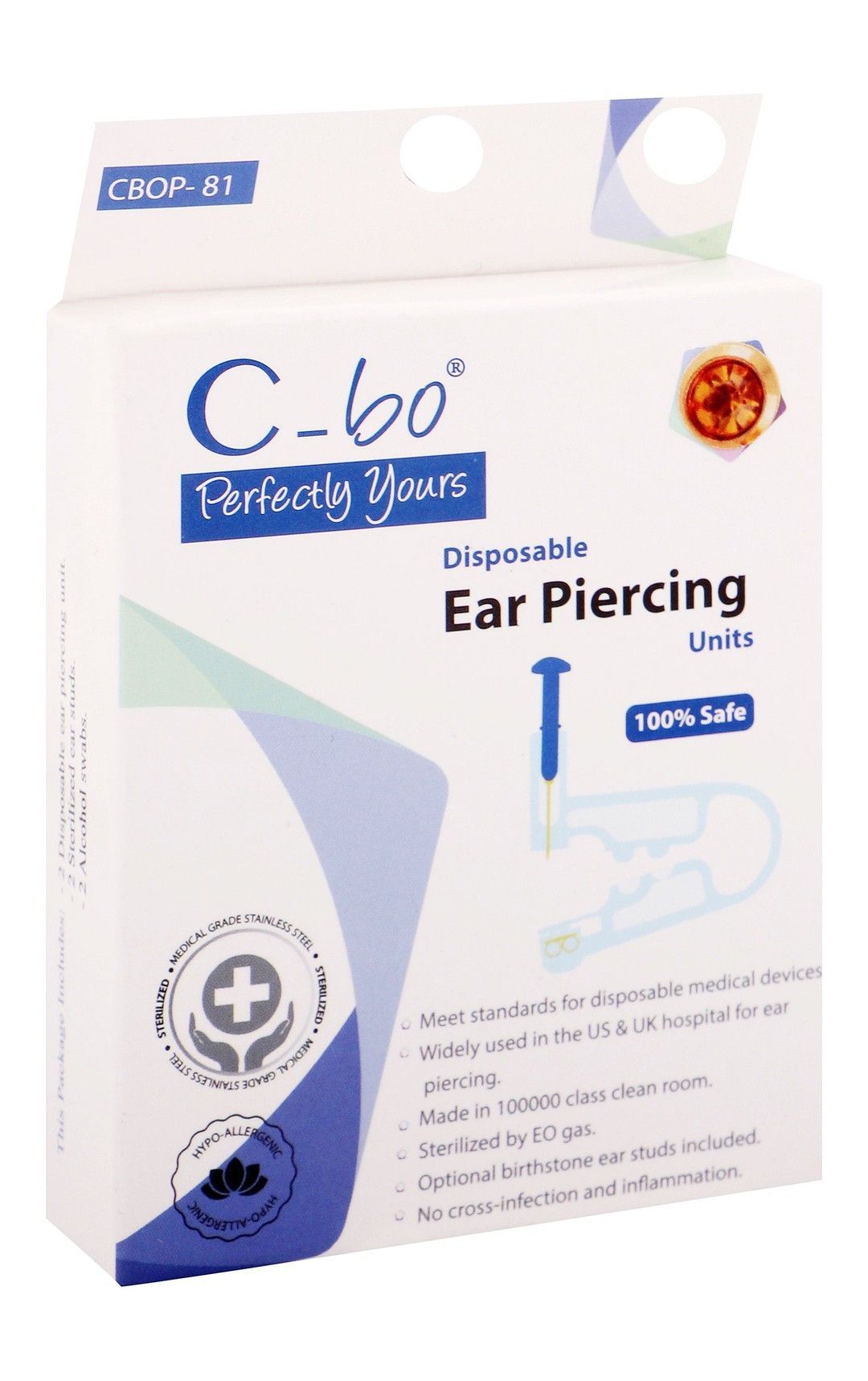 C-bo Hypoallergenic Sterilized Disposable Ear Piercing Kit, 1 Pack