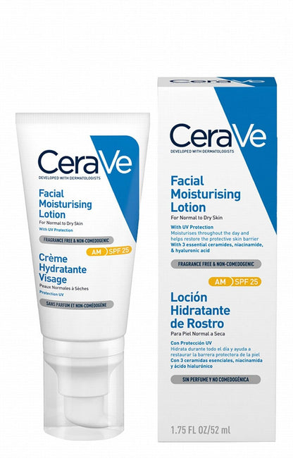 CeraVe AM Moisturizing Face Lotion with Ceramides, Niacinamide & Hyaluronic Acid for Normal to Dry Skin SPF25, 52ml - Makkah Pharmacy